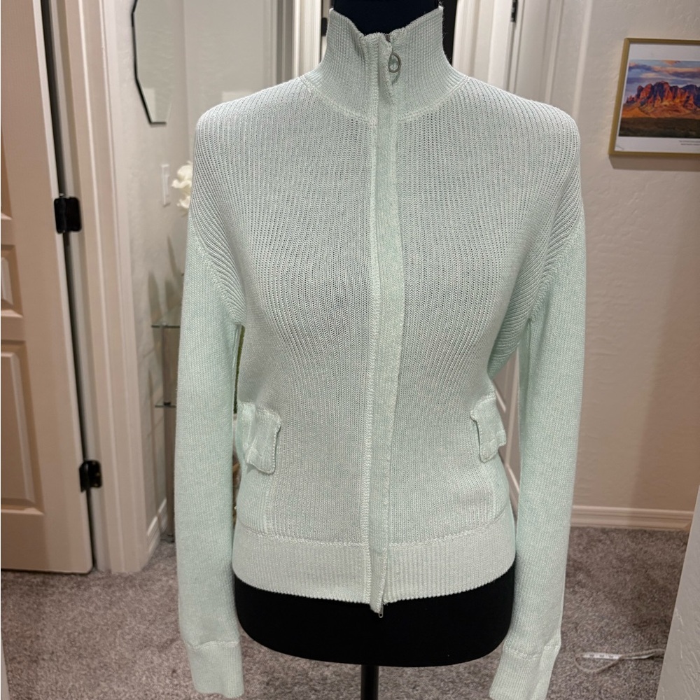 Brunello Cucinelli mint green 100% cotton zip up jacket. Made in Italy